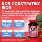 Iron Supplement for Women & Men, with Vitamins C, B6, B12 & Folate for Iron Deficiency, Blood Building & Energy Support, Stomach Friendly, Better Absorption, Non-GMO, No Gluten, 90 Vegan Caps