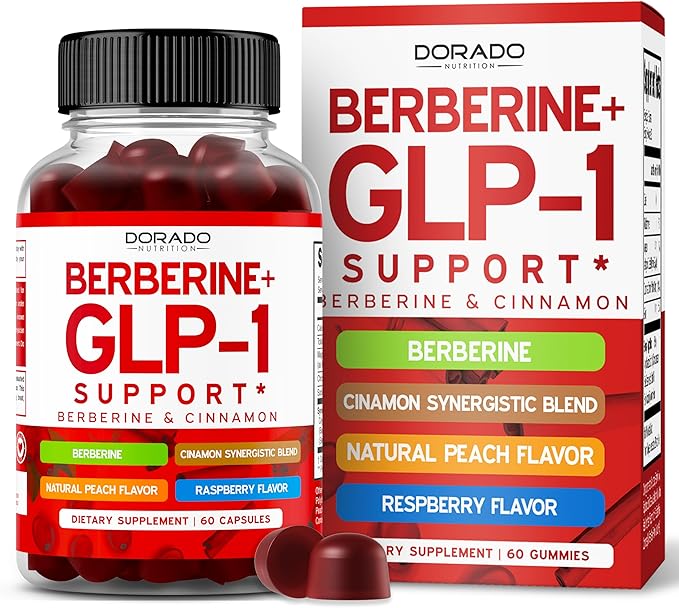 GLP-1 Gummies (GLP1 Supplement with Berberine & Ceylon Cinnanom) GLP Gummies for Support Gut Health - Delicious Peach & Raspberry Flavor - Third Party Tested, Vegan & USA Made - 60 Count