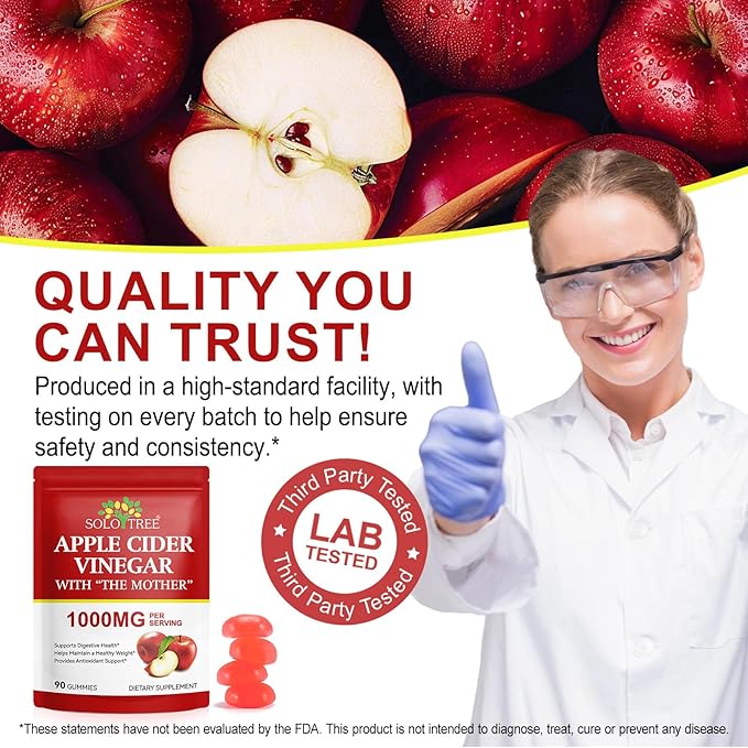 NIFEISHI Apple Cider Vinegar Gummies, (1000mg) Apple Cider Vinegar with Mother, (90Count) ACV Gummies w/Vitamin B6 & B12, Folic Acid, Vegan, Non-GMO, Gluten- & Gelatin-Free