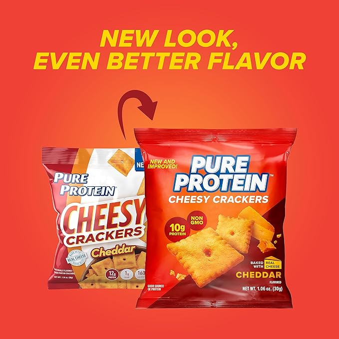 Pure Protein Cheesy Crackers,Cheddar,High Protein Snack,10G-Protein,1.06 Oz,(Pack of 24)