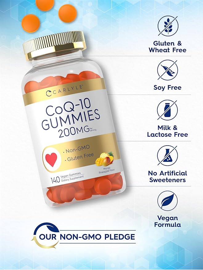 Carlyle CoQ10 200 mg Gummies | 140 Count | Mango Pineapple Flavor | Vegan, Non-GMO, Gluten Free Supplement
