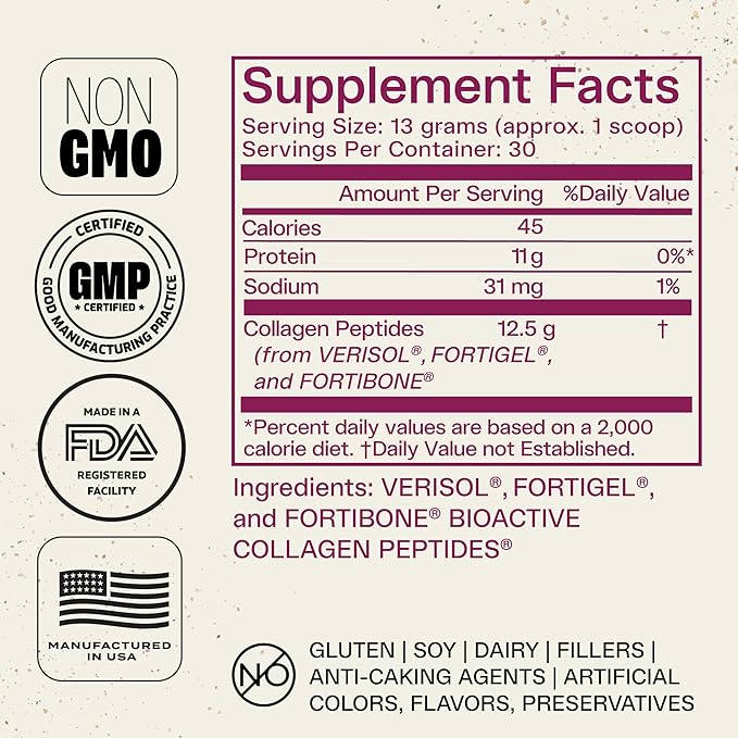 FORTIBONE® Collagen - 3 Clinically-Supported Bioactive Collagen Peptides with FORTIBONE®, FORTIGEL®, VERISOL® Unflavored Collagen for Women - Reduce Wrinkles, Improve Bone Density - 30 Servings
