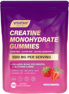 Creatine Monohydrate Gummies – with Collagen, BCAAs, L-Glutamine, Biotin, Zinc, Vitamin D3 & Hyaluronic Acid – Daily Pre & Post Workout Recovery, Sugar-Free（150 Gummies）