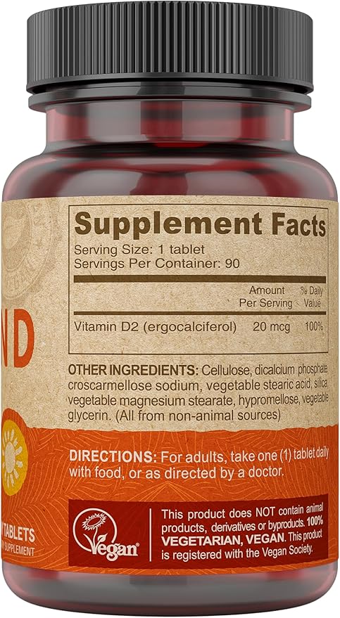 DEVA Vegan Vitamin D2 800 IU, Ergocalciferol Supplement with No Animal Ingredients, 90 Tablets, 1-Pack