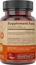 DEVA Vegan Vitamin D2 800 IU, Ergocalciferol Supplement with No Animal Ingredients, 90 Tablets (Pack of 2)