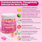 Prenatal Vitamins for Women Multivitamin Gummies w/ Methylfolate 1mg, Choline Omega-3(DHA+EPA) Iron, Postnatal Vitamins for Women Breastfeeding | Before,During & After Pregnancy,Sugar Free,Vegan,60Cts