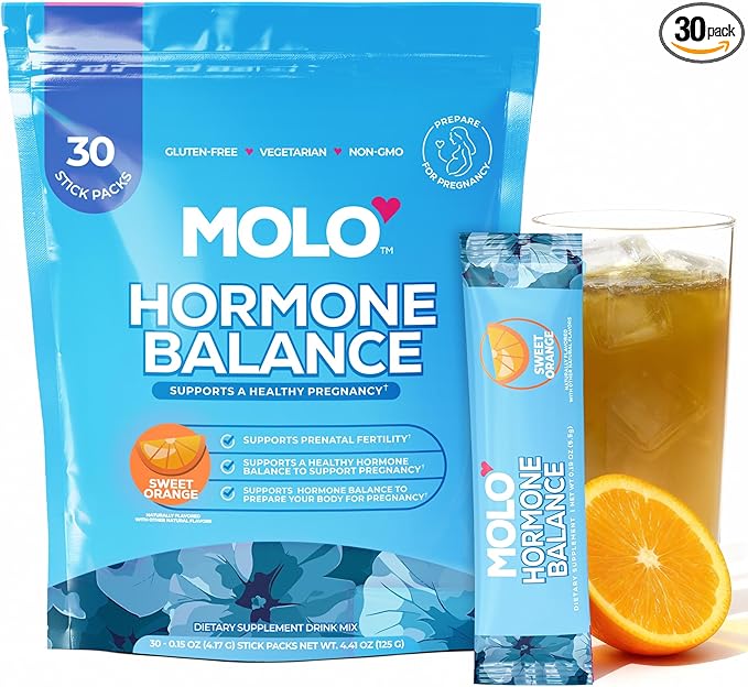 MOLO Hormone Balance for Women – ALA for Cycle Regulation, Magnesium & Zinc for Mood Support and Hormone Balance - 30 Stick Packs with Sweet Orange Flavor – Vegetarian, Gluten-Free & Non-GMO