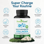 ForestLeaf Multi Collagen Pills with Hyaluronic Acid + Vitamin C | Hydrolyzed Collagen Supplements for Women or Men | Multi Collagen Capsules Peptides for Skin, Wrinkles, 120 Caps