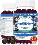 Lunakai USA Made Black Sambucus Elderberry Gummies for Adults & Kids with Vitamin C & Zinc - Immune Support, Antioxidants, Non-GMO, 60 Gummies