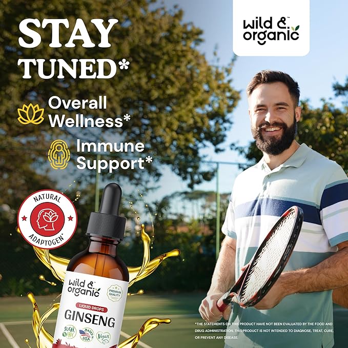 Wild & Organic Korean Red Ginseng Extract Drops - Immune Support - Panax Ginseng Supplement - Add to Tea Liquid Root Tincture - Vegan, Sugar & Alcohol-Free - 2 fl oz