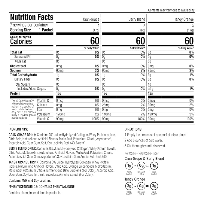 WonderSlim Protein Fruit Drink, Variety Pack, No Fat, Gluten Free, Keto Friendly & Low Carb (7ct)