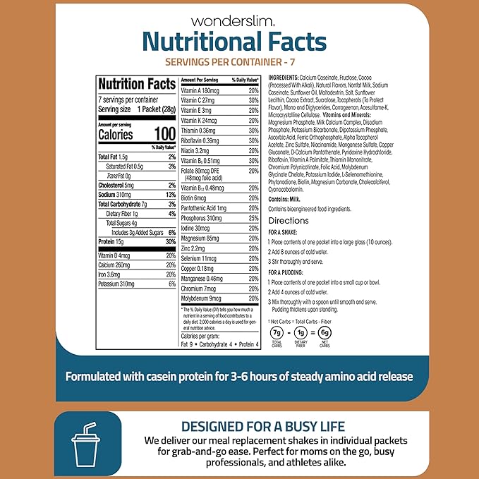 WonderSlim Meal Replacement Shake, Chocolate Salted Caramel, 15g Protein, 24 Vitamins & Minerals, Gluten Free, Low Carb (7ct)
