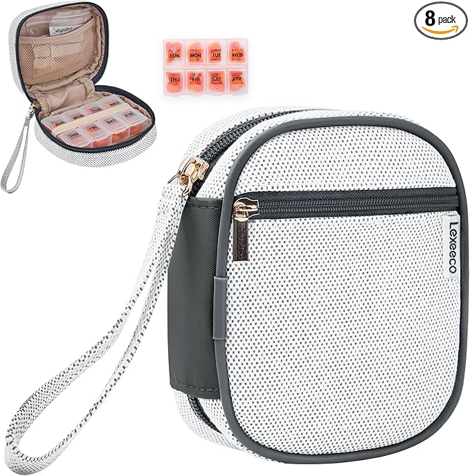 Weekly Travel Pill Organizer Pill Case for Purse with Removable 7 Day Pill Box Holder,Cute Medication Organizer Pill Container for Medicine, Vitamin, Fish Oils,Supplement (Dark Grey, Small)