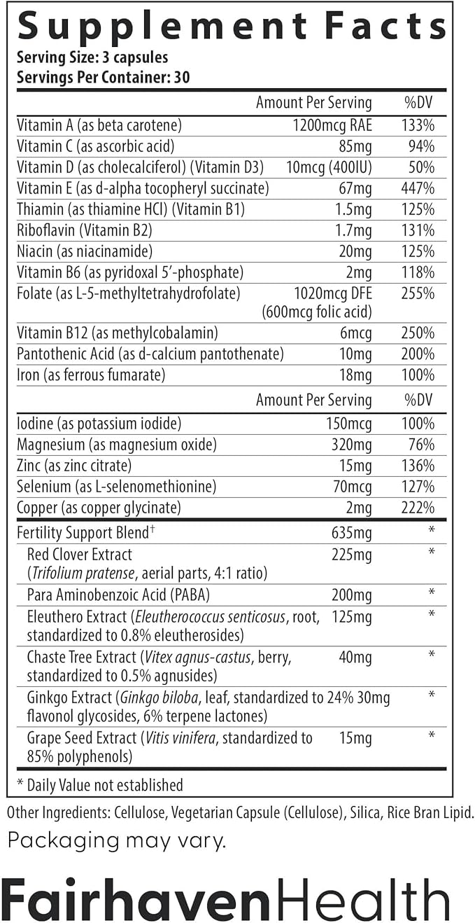 Fairhaven Health FertilAid for Women | Prenatal Vitamin Fertility Supplements for Women | Conception for Her with Vitex and Folate | Support Cycle Regularity and Ovulation* | 270 Capsules