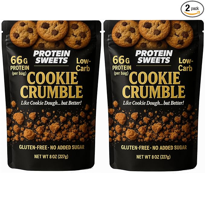 High Protein Cookie – Peanut Butter Chocolate Chip Crumble, 66g Protein per Bag, Keto, Low Carb, No Sugar Added, Gluten-Free, 2 Pack – PROTEIN SWEETS