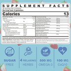 Sugar Free Ashwagandha Mood Support Filled Gummies for Women Men, Calm Gummy with Vitamin D3 B6, Vegan Omega 3, L-Theanine, CoQ10 & Rhodiola Rosea, Natural Relax Calming Supplement, Vegan, 120Cts