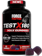 Force Factor Test X180 Max Gummies, Testosterone Booster Supplement for Men, with KSM-66 Ashwagandha to Support T Levels, Strength & Vitality, Mixed Berry, 60 Gummies