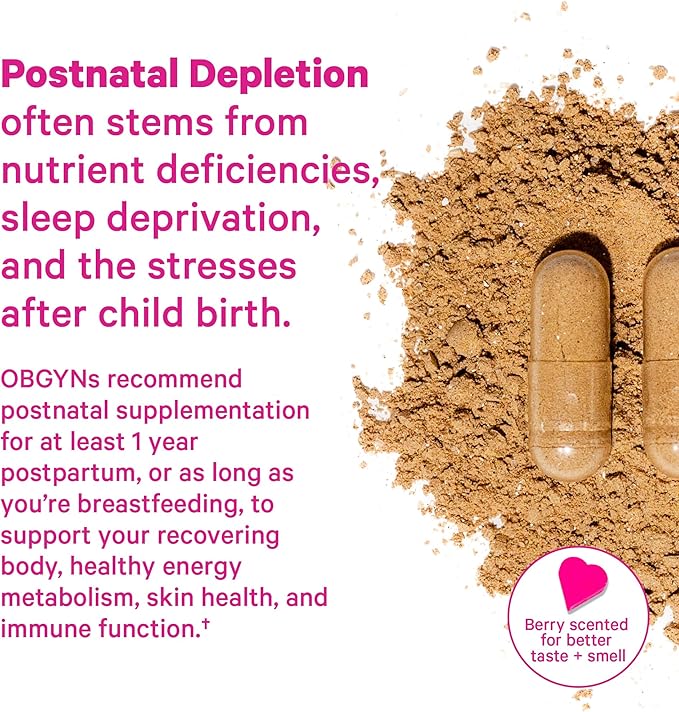 Pink Stork Postpartum Mood Support - Postnatal Hormone Balance for Women - Breastfeeding Friendly New Mom Essentials - Ashwagandha, Chamomile, & Vitamin D - Stress & Mood, 60 Capsules