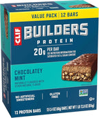 CLIF BUILDERS Protein Bars - Chocolatey Mint - 20g Plant Based Protein - Gluten Free - Non-GMO - Low Glycemic - No Artificial Sweeteners - 2.4 oz. (12 Pack)