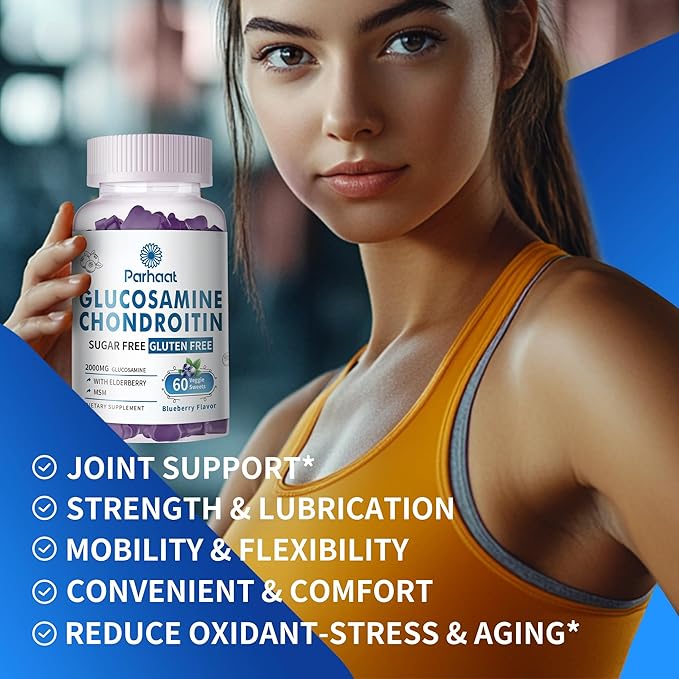 Glucosamine Chondroitin Gummies with MSM & Elderberry Extra Strength - Joint Support, Antioxidant Immune Support Supplement for Adults, Men & Women.Blueberry