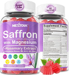 Nextdia Saffron with Magnesium Glycinate Gummies, 2 Months Supply -Sugar Free Magnesium 400/200mg w/Saffron,Rhodiola,Rosemary, B6,B12,D3 for S-leep, Calm,Focus, Relax, Nerve, Melatonin Free Gummies