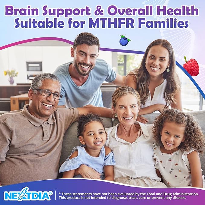 L-Methylfolate 1000 mcg + Methyl B12 Gummies for Kids & Adults - Active 5-MTHF, w/Omega-3 DHA & EPA(3:1), Choline & TMG, B6, Supports MTHFR Gene, Brain, Energy & Methylation, Sugar free, 120 Cts