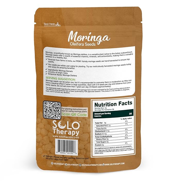 Moringa Seeds KERNEL Shelled Clean - PKM1, Edible, Malunggay, Drumstick Tree, Herbal Tea - Resealable Bag - 56 grams - Premium Quality (Moringa Kernels)