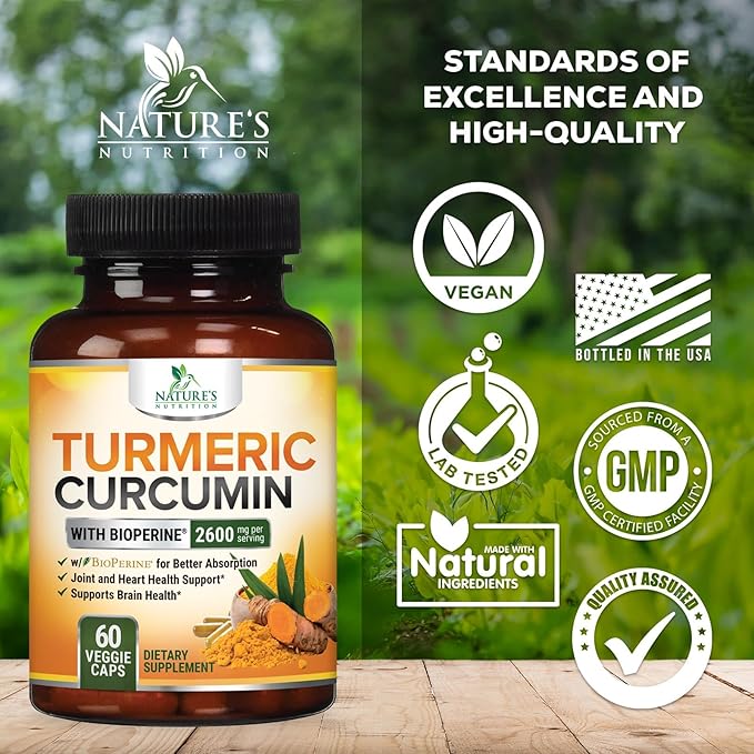 Turmeric Curcumin Supplement - 2400mg Organic Turmeric Per Serving - 95% Curcuminoids & BioPerine Black Pepper Extract for Best Absorption - Natural Vegan Joint Support - Bottled in USA - 60 Capsules