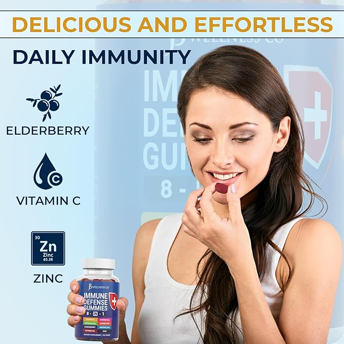 JB Wellness Co 8 in 1 Immune Defense Booster Supplement Gummies with Astragalus Root, Vitamin C and Zinc, Vitamin D3, Elderberry and Quercetin (2 Pack)