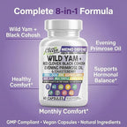 Clean Nutra Wild Yam Root Capsules with Red Clover Black Cohosh Evening Primrose Oil Chasteberry Dong Quai DIM Ashwagandha Grape Seed Extract Milk Thistle Lemon Balm and more Hormone Balance For Women