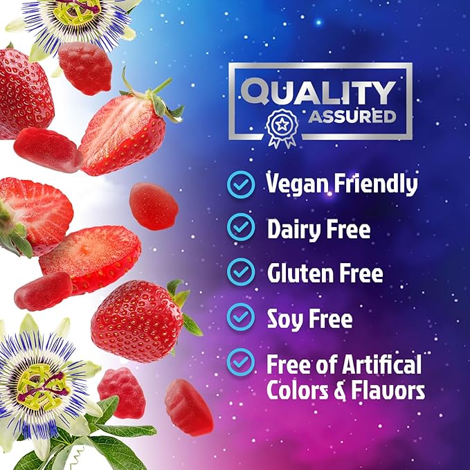 Sleep Gummies - 8mg Melatonin Per Serving - With Passiflora Extract for Restful Sleep - Fast Acting Melatonin Sleep Gummy Supplement for Adults, Vegan, Non-GMO, Tasty Strawberry Flavor - 60 Gummies