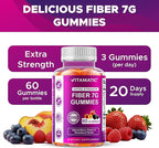 Vitamatic Prebiotic Fiber Gummies for Digestive Health & Regularity, Extra Strength, 7g Fiber per Serving, Zero Sugar Added, Made in USA, 60 Count (2 Pack)