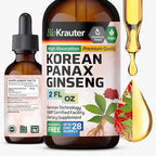 BIO KRAUTER® Ginseng Supplement - Pure Vegan Liquid Drops Korean Red Ginseng 696 mg per Serving 2 Fl.Oz 28-Day Supply - Used for Energy, Focus, Performance & Immune Support - Alcohol & Sugar Free