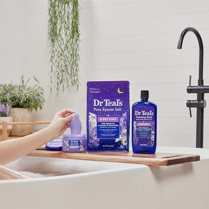 Dr Teal's Epsom Salt Soak, Lavender & Chamomile, 3 lbs | Pack of 2 | Sleep Blend | With Melatonin | Essential Oils