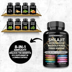 8-in-1 Shilajit 9000 Panax Ginseng 1500MG Ashwagandha 2000MG Rhodiola Rosea 1000MG, Turmeric 500MG, Gingko Biloba 500mg, Stinging Nettle 250MG, Cordyceps Mushroom 500 MG for Full Body Power