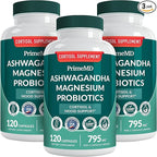 PrimeMD 5-in-1 Cortisol Supplement with Ashwagandha - Herbal Supplements with Shilajit Extract, Magnesium Glycinate, Probiotics (120 ct, Pack of 3)