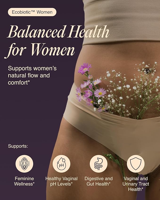 Ecosh Women's Probiotic for PH Balance, Urinary Tract & Gut Health – Vaginal Probiotics for Women with Prebiotics, Lactobacillus Acidophilus & Crispatus, Natural Cranberry & Herbs | 60 Vegan Capsules