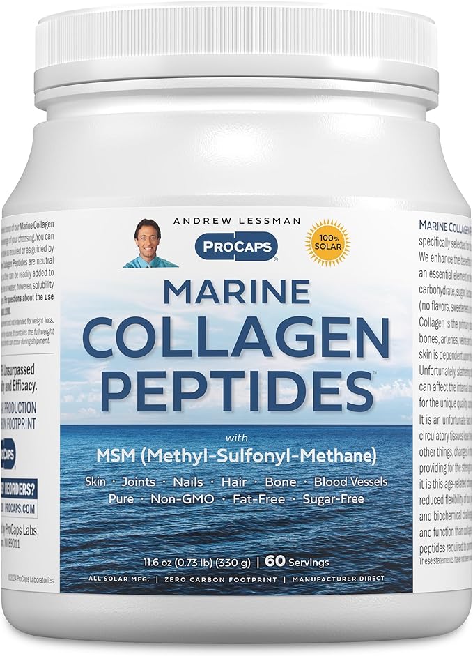 ANDREW LESSMAN Marine Collagen Peptides Powder and MSM 60 Servings - Supports Radiant Smooth Soft Skin, Comfortable Joints. Pure. Super Soluble No Fishy Flavor No Additives Non-GMO