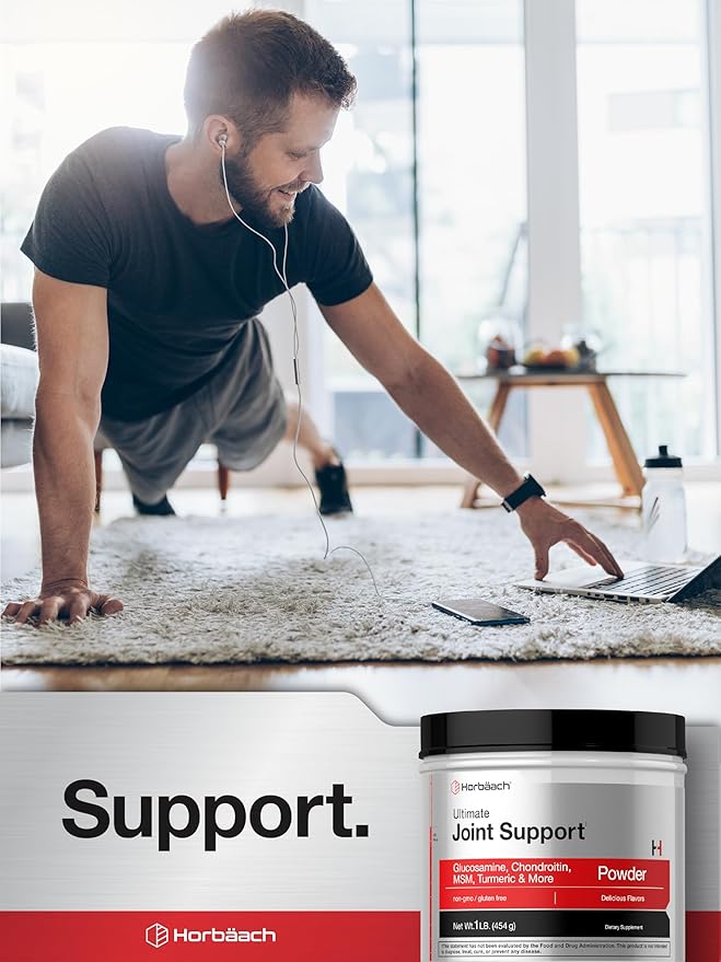 Horbaach Joint Support Supplement Powder | 1 lb | Glucosamine, Chondroitin, MSM & Turmeric | for Men and Women | Non-GMO & Gluten Free