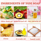 2 PCS Yoni Soap Bars for Women, 100% Handmade Natural PH Balanced & V Cleansing Soap for Women, All Natural Odor Remover with Bubble Foam Net, Yoni Wash Away Odor Deodorant 3.53oz/100g (pink)