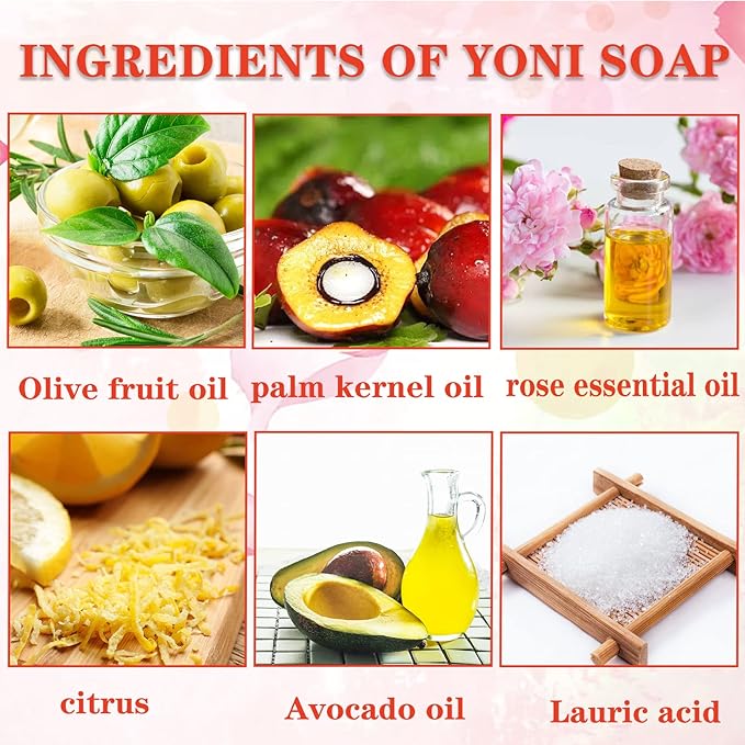 2 PCS Yoni Soap Bars for Women, 100% Handmade Natural PH Balanced & V Cleansing Soap for Women, All Natural Odor Remover with Bubble Foam Net, Yoni Wash Away Odor Deodorant 3.53oz/100g (pink)