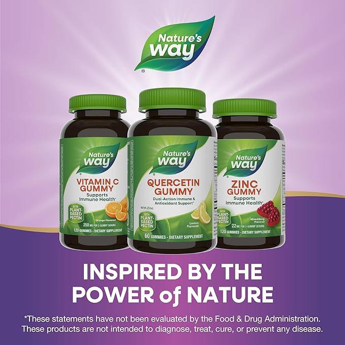 Nature’s Way Quercetin Gummies with Zinc, Immune Defense*, Powerful Antioxidant*, Lemon Flavored, 60 Gummies