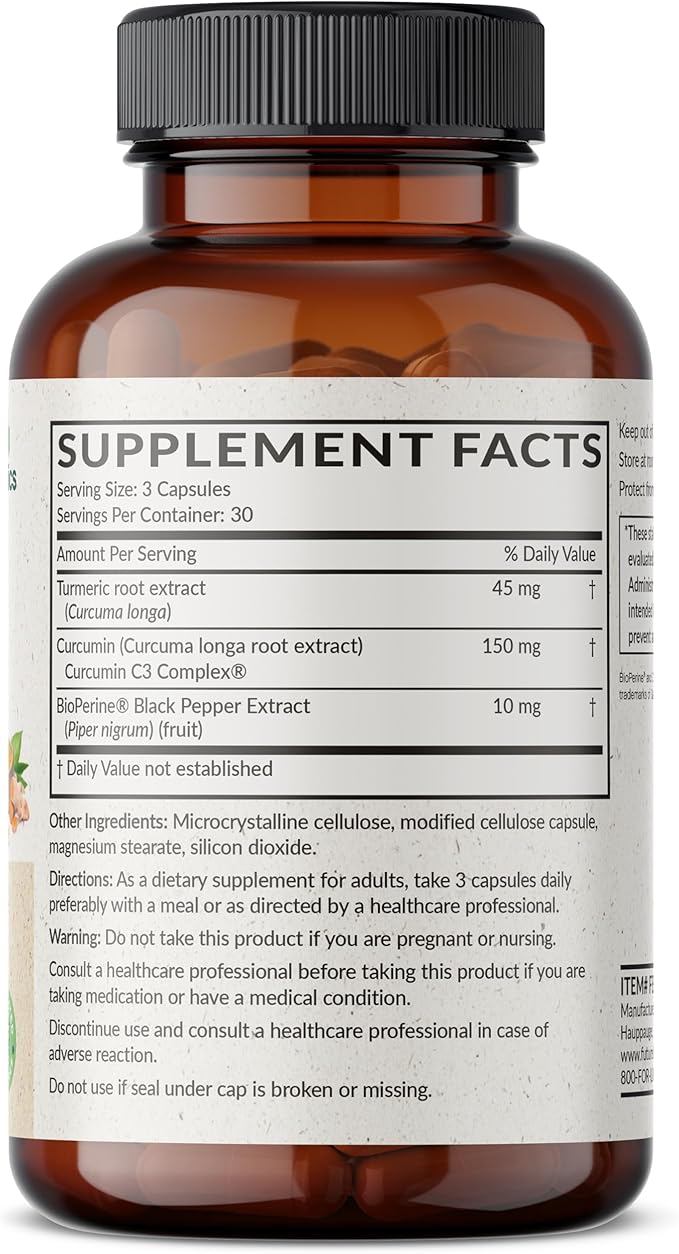 Futurebiotics Turmeric + Curcumin, Antioxidant, Joint & Digestion Support with BioPerine for Enhanced Nutrient Intake, Non-GMO, 90 Vegetarian Capsules