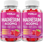 Pack of 2 Magnesium Complex Gummies 400mg, Magnesium Glycinate, Malate, Citrate, Taurate, Oxide & More | w/Ashwagandha Extract, D3 & B12 for Calm, Zzz, Relaxation, Raspberry Flavor, 120 Count
