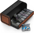 Pill Organizer Weekly, 2 Times a Day for 7-Day Leather Medicine Box Travel Container Vitamin Am Pm Pill Case, Twice Daily Privacy Pill Holder, Modern and Portable Pillbox (Black and Brown)