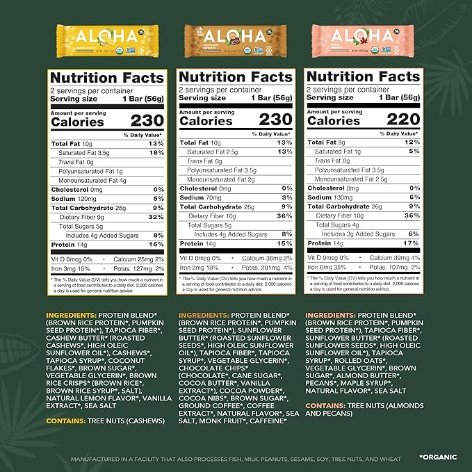 ALOHA Organic Plant Based Protein Bars - Sampler Pack #2-12 Bars, Vegan, Low Sugar, Gluten-Free, Paleo, Low Carb, Non-GMO, No Stevia, No Erythritol