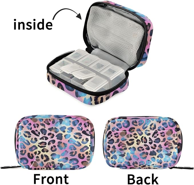 Leopard Weekly Medicine Pill Organizer Travel Pill Case Box Holder Container Small for Vitamin Supplement