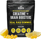 B.rad Real Rad Creatine Gummies | 5g Creatine Monohydrate Per Serving | with Alpha GPC, L-Theanine, L-Tyrosine, L-Citrulline & Panax Ginseng | Natural Lemon Flavor | 100 XL Gummies