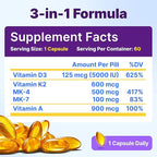 InnovixLabs Vitamin D3 K2-5000 IU Vitamin D3 Plus 600 mcg Vitamin K2 MK4 and MK7 for Max Calcium Absorption, Supports Bone, Immune, Heart Health, 3rd Party Tested, Gluten Free, 60 Softgels (Pack of 2)