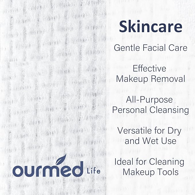 Ourmed Life Face Towels, Disposable Biodegradable Clean Facial Towels for Sensitive Skin, Lint- free Face Cloths for Makeup Remover, Skincare and Women Cleaning, Dry Wipes,300 Count EF Texture